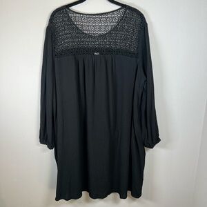 Gap Crochet Yoke Shift Dress Black 3/4 Sleeve Lined Round Neck Pleats Women's XL